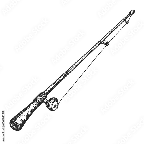 Vintage Fishing Rod Illustration in Detailed Style