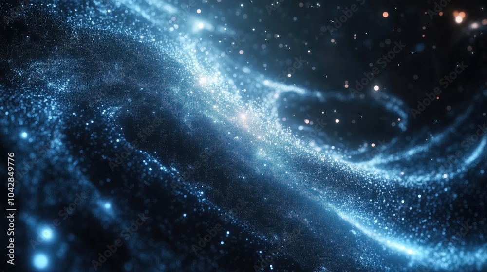 Cosmic blue galaxy swirl, sparkling stars, ethereal light, deep space