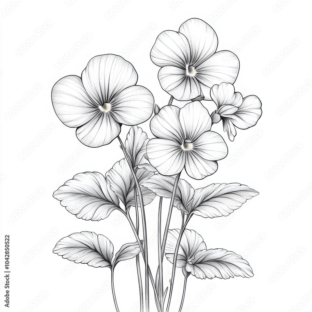 Obraz premium Black and White Line Drawing of Flowers