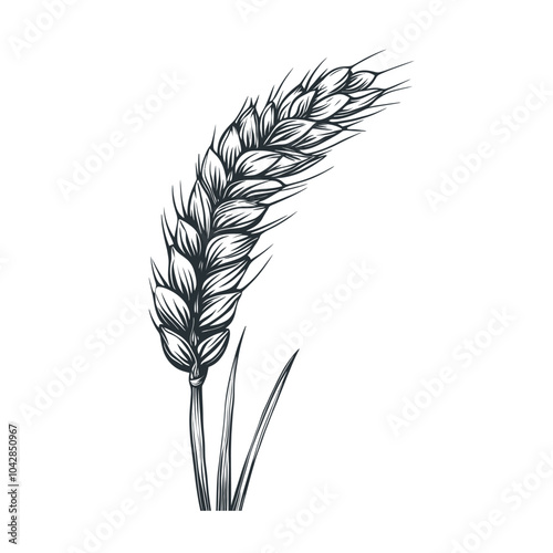 Elegant Wheat Spike Illustration in Black and White