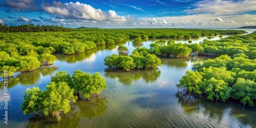 Estuarine habitats from a high angle view in the Pacific Ocean