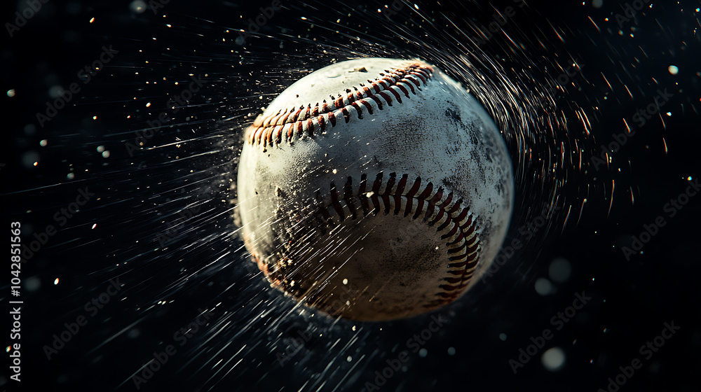 Dynamic close-up of a baseball in motion with splashes of water