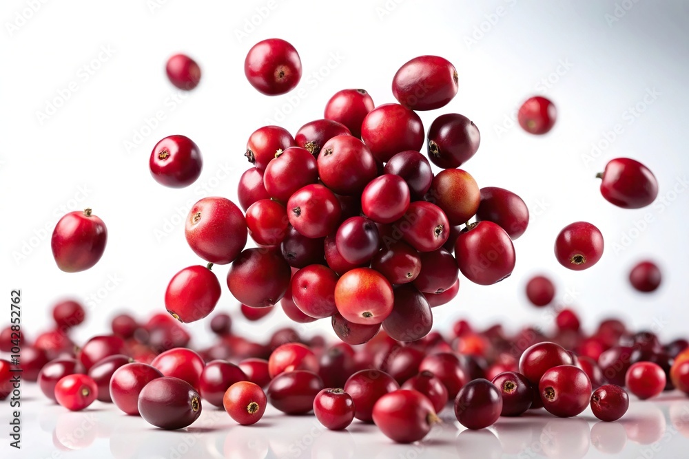 levitating cranberries on white isolated background reflected levitating cranberries on white isolated background reflected