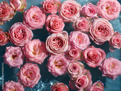 pink roses in water