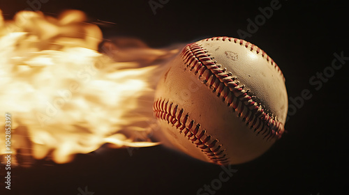 Baseball in motion with fiery trail effects photo