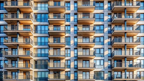 Extreme close-up of a tall building with many windows and a balcony.