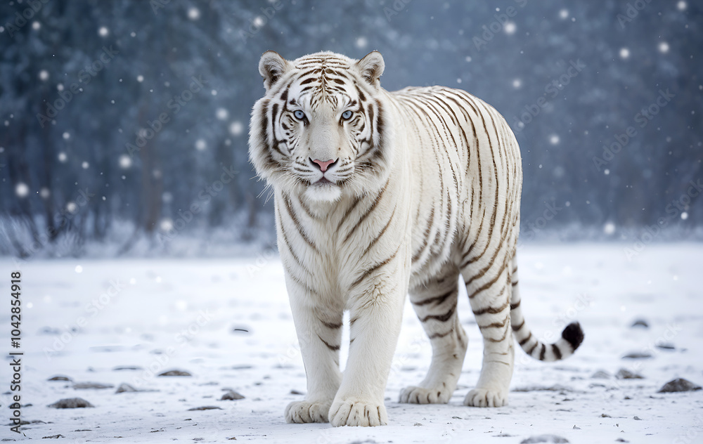 Obraz premium white tiger in snow scape 