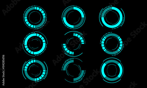 Set of sci fi blue circle user interface elements technology futuristic design modern creative on black background vector