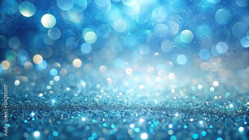 Light blue bokeh glitter background with backlit dust particles