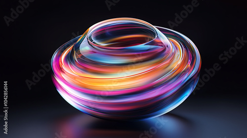 Colorful swirling glass orb with dynamic reflections