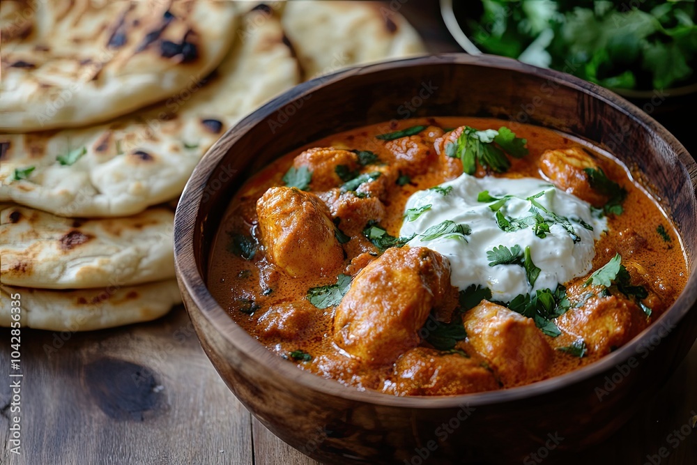 Chicken Tikka Masala with Naan Bread and Yogurt Chicken Tikka Masala with Naan Bread and Yogurt