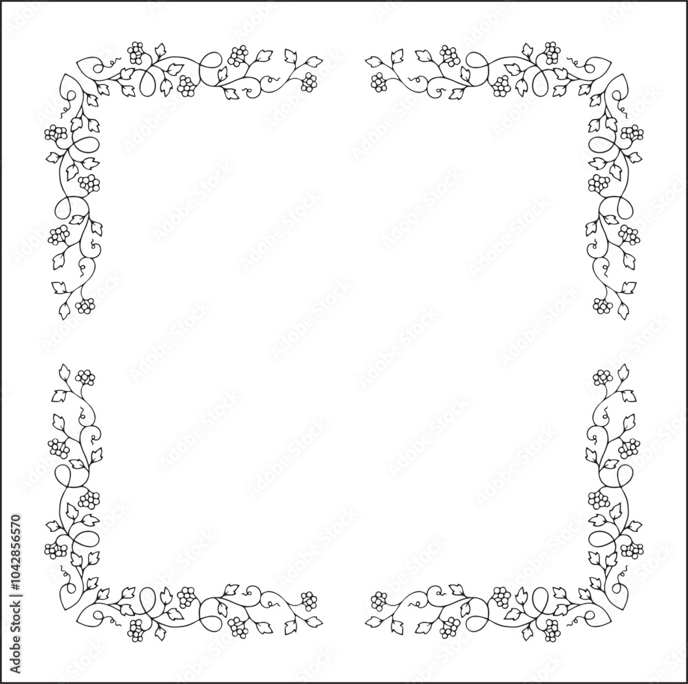Fototapeta premium Elegant vector decorative frame, vegetal ornamental frame with berries, decorative border, corners. Isolated vector illustration. 