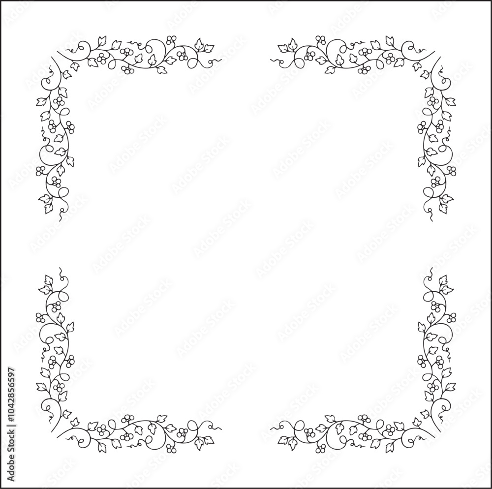 Fototapeta premium Elegant vector decorative frame, vegetal ornamental frame with berries, decorative border, corners. Isolated vector illustration.
