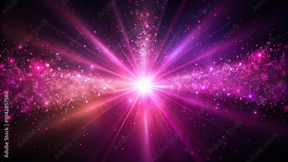 Fototapeta premium Light rays and particles explosion in pink and purple hues
