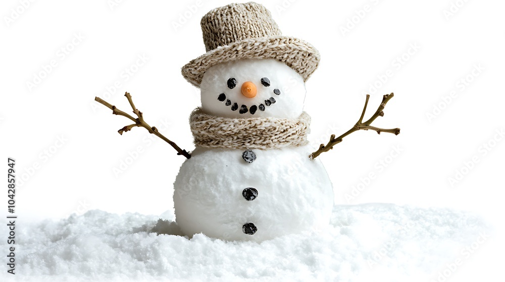 Fototapeta premium Cheerful Snowman in Red and White