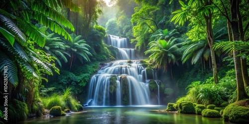 Exquisite jungle cascade with beautiful depth of field