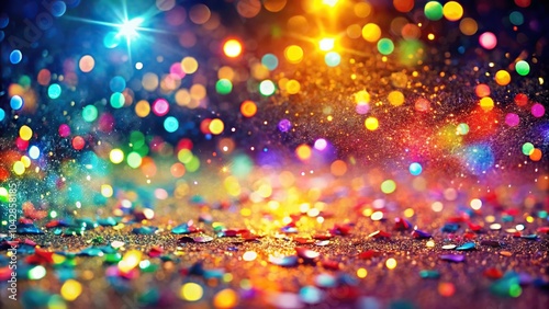 Extreme close-up abstract background wallpaper with bright lights, glitter, and confetti