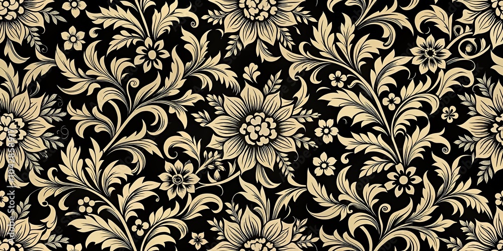 Fototapeta premium Extreme close-up floral pattern background in black and cream colors