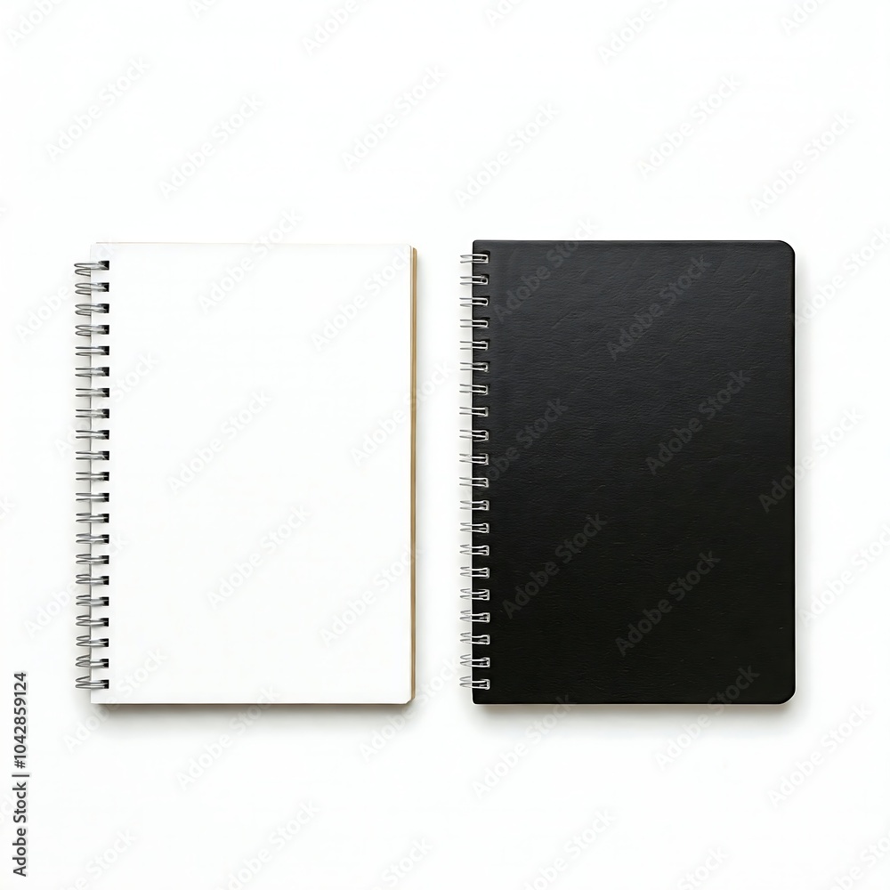 Blank white and black notebook mockup isolated on white background, office equipment, mockup design Blank white and black notebook mockup isolated on white background, office equipment, mockup design