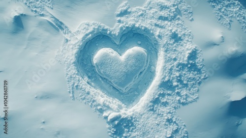 Symbol of love with Heart shape drawn by hand on pure white,snow heart in the snow,Heart drawing on snowdrift,Couple draw on the snow love,lettering,valentine,Postcard,concept love of the holiday.