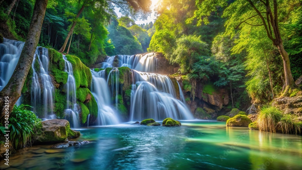Extreme close-up of serene flows in captivating natural landscapes with waterfalls, rivers, and streams in the heart of the forest Extreme close-up of serene flows in captivating natural landscapes with waterfalls, rivers, and streams in the heart of the forest