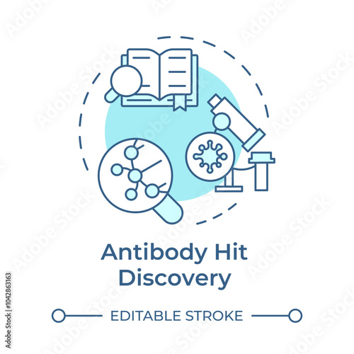 Antibody hit discovery soft blue concept icon. Antibody research stage. Drug development. Biotechnology. Round shape line illustration. Abstract idea. Graphic design. Easy to use in article