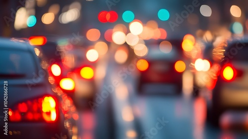 Captivating Nighttime Traffic Bokeh with Bright Lights and Blurred Backdrop for Design Use