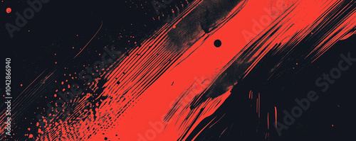 A dynamic abstract black and red background with brush strokes. AI generation