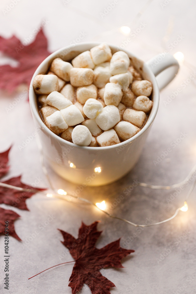 Fototapeta premium Cup of hot chocolate on white background