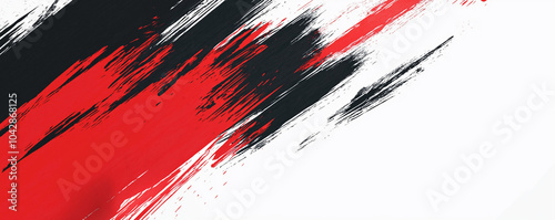 A dynamic abstract black and red background with brush strokes. AI generation