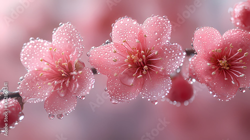 Water droplets from peach blossoms, giving the skin a natural luster