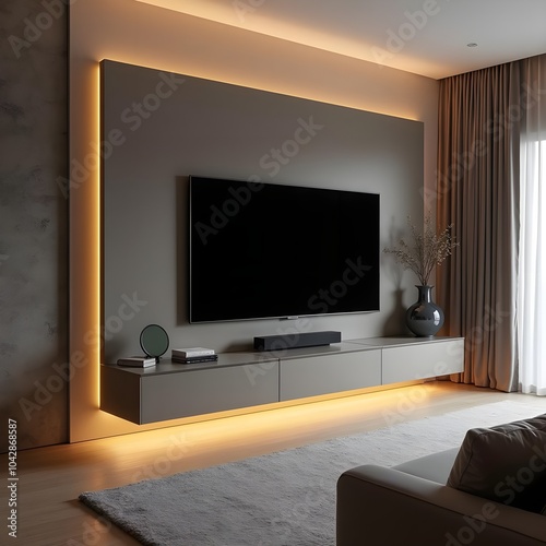 tv unit in room, high-tech entertainment center with sleek design