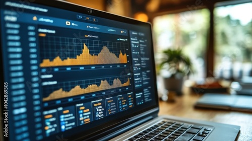 Wallpaper Mural Laptop displaying financial data and analytics charts. Torontodigital.ca