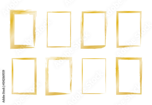 筆　四角　縦長　縦　フレーム　手書き　金色　和風　セット