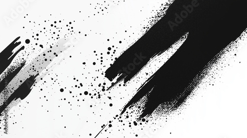 Abstract black brush strokes grunge dynamic textures and patterns on white background. AI generation