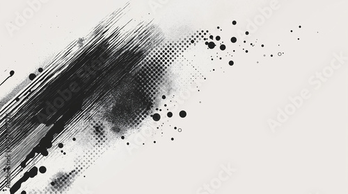 Abstract black brush strokes grunge dynamic textures and patterns on white background. AI generation