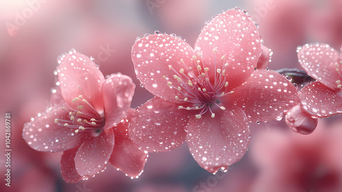 Water droplets from peach blossoms, giving the skin a natural luster