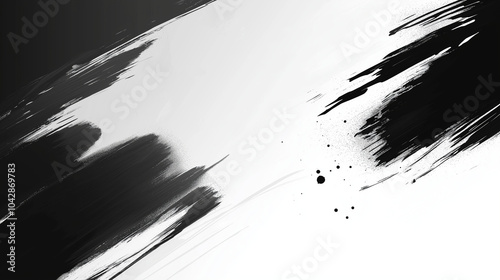 Abstract black brush strokes grunge dynamic textures and patterns on white background. AI generation