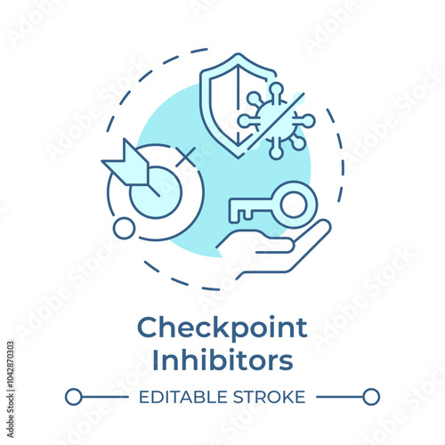 Checkpoint inhibitors soft blue concept icon. Immunotherapy type. Cancer treatment. Immune system. Round shape line illustration. Abstract idea. Graphic design. Easy to use in article