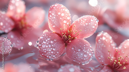 Water droplets from peach blossoms, giving the skin a natural luster