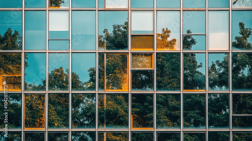 A close-up of the reflection in modern glass window