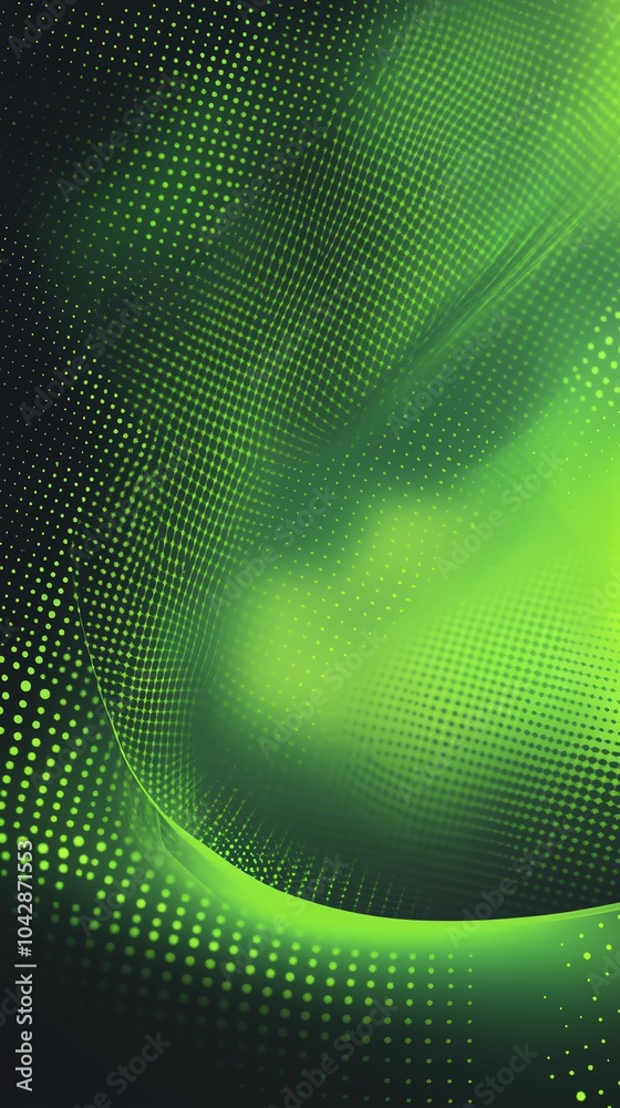 Dynamic abstract pattern with gradient green tones and dots, perfect for modern design, technology, or background use. Dynamic abstract pattern with gradient green tones and dots, perfect for modern design, technology, or background use.