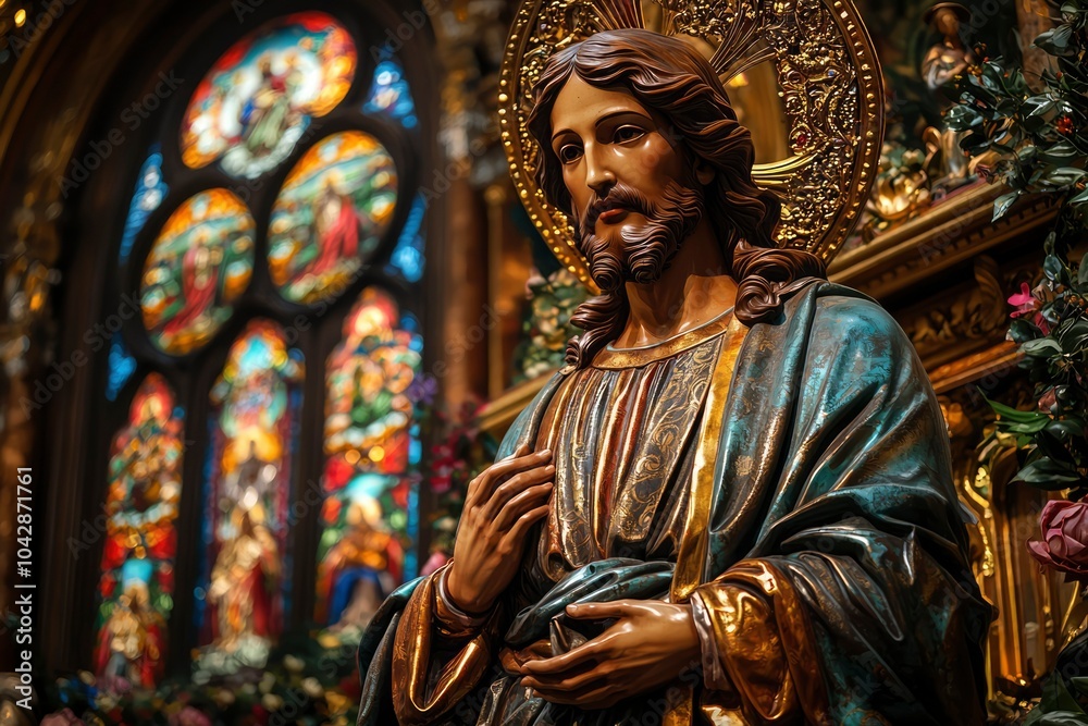 Close-up of a Jesus Christ Statue in a Church Setting Close-up of a Jesus Christ Statue in a Church Setting