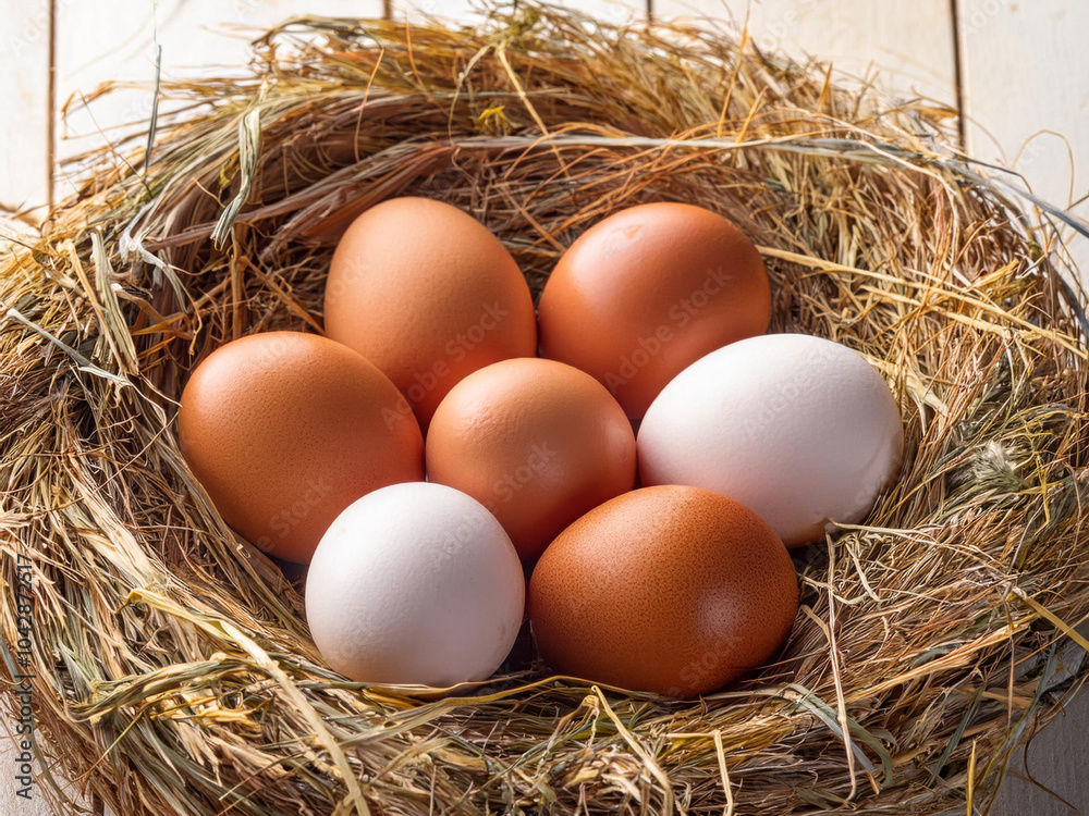 eggs in a straw nest eggs in a straw nest
