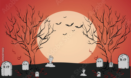 halloween background with cemetery