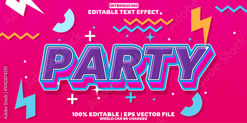 party Memphis editable text effect in new modern trend style