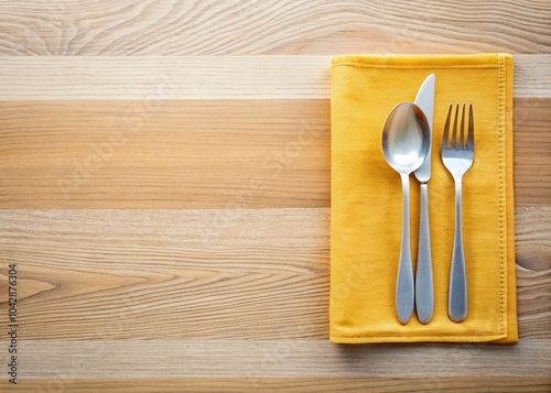 Plastic Spoon and Fork on Table with Copy Space for Food Presentation and Dining Ideas