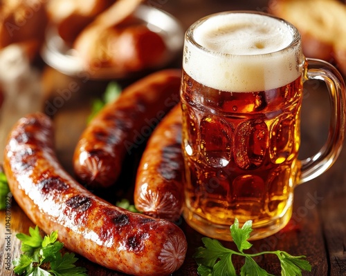 Wallpaper Mural A cold beer and grilled sausages. AI. Torontodigital.ca