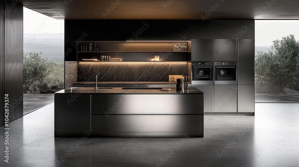 Minimalist kitchen with premium stainless steel appliances and elegant design, capturing a luxurious, modern aesthetic Minimalist kitchen with premium stainless steel appliances and elegant design, capturing a luxurious, modern aesthetic