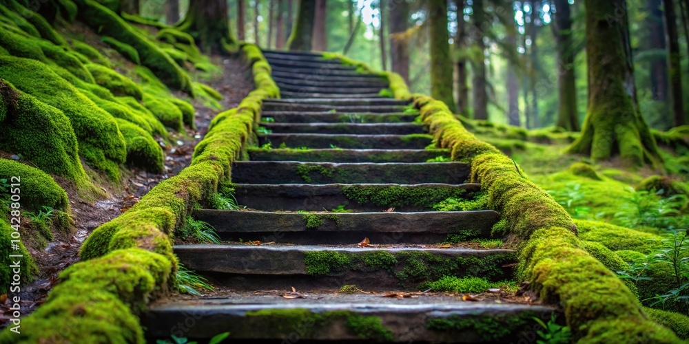 Forced perspective forest floor with mossy staircase Forced perspective forest floor with mossy staircase